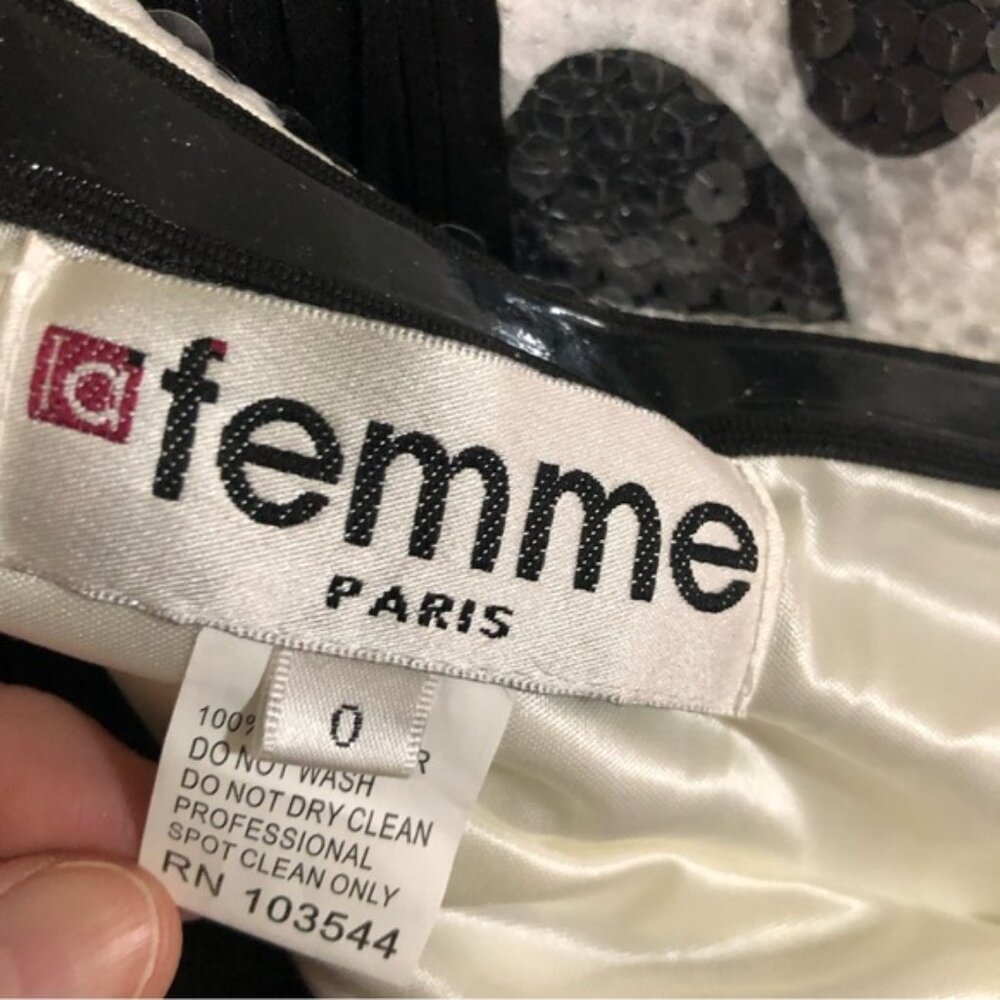 La Femme Polka Dot Sequined A-Line Short Dress - Black & White - Size 0 NWT - Picture 6 of 9
